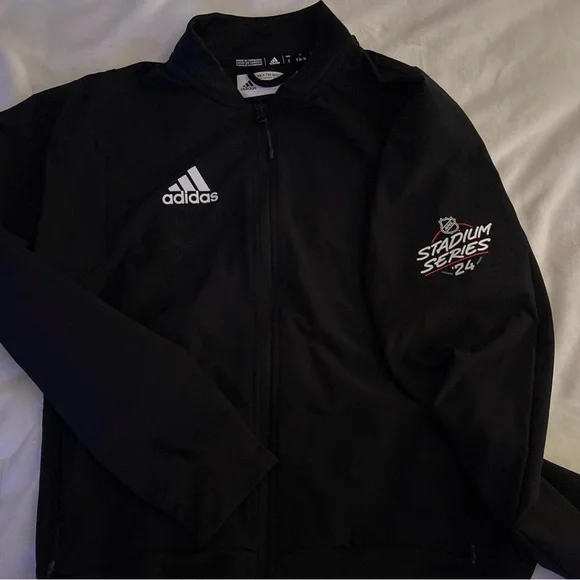 adidas Black Zip-Front Track Jacket with White Logo - Picture 2 of 3
